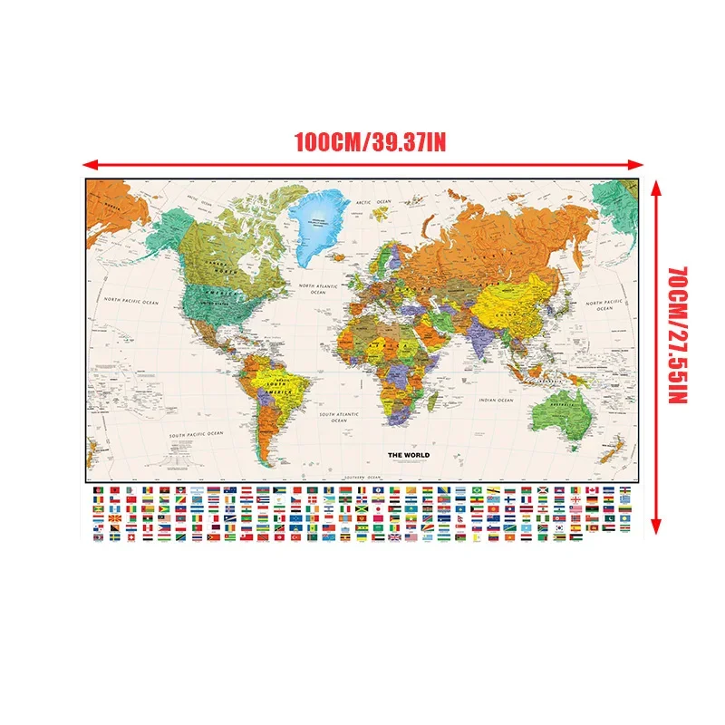 World Map Poster Retro World Map in English Classic Edition 100*70cm Unframed Canvas Painting Wall Art Print Office School Supplies