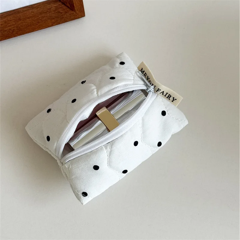 Gesteppte Kosmetiktasche mit Punkten für Damen und Mädchen, klein und groß, Lippenstifttasche, Kosmetikbeutel, tragbare Mini-Geldbörse, Münztasche, rein_voghion.com