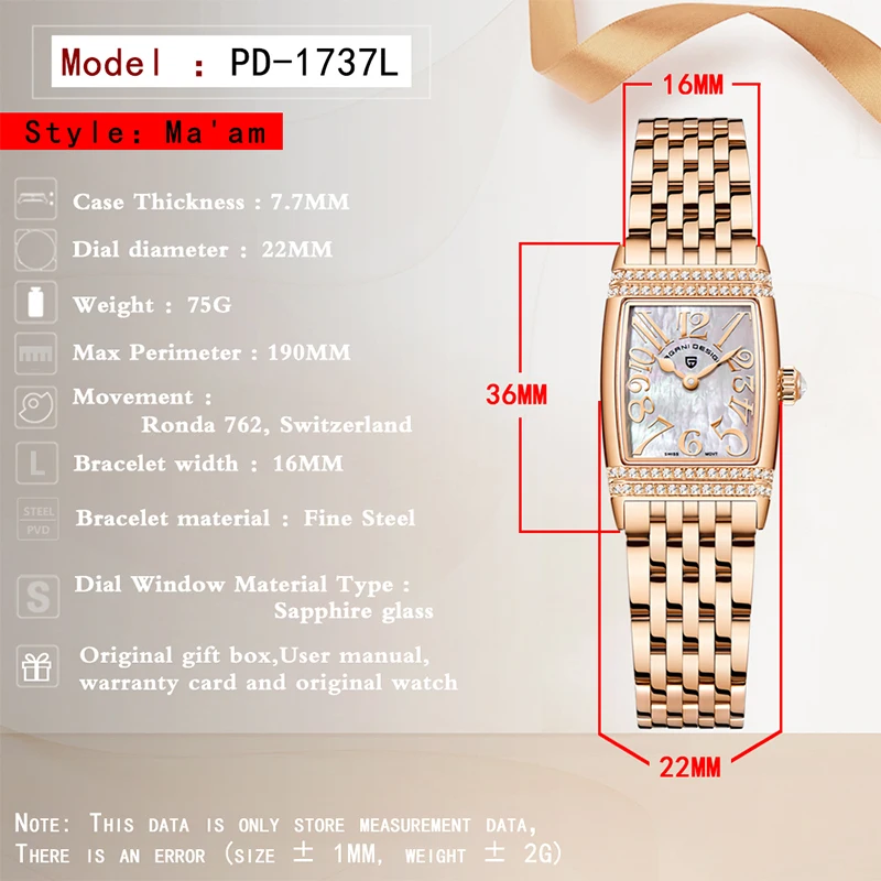 2025 New PAGANI DESIGN 22MM Women Quartz Watch Stainless Steel Waterproof Top Brand Classic Rectangular Watch Relogio Masculino 2