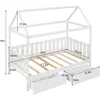 Solid Wood Twin Size House Bed Frame with Roof/Drawers/Fence-Shaped Guardrail, House Bed Platform Bed for Kids,Teens 2