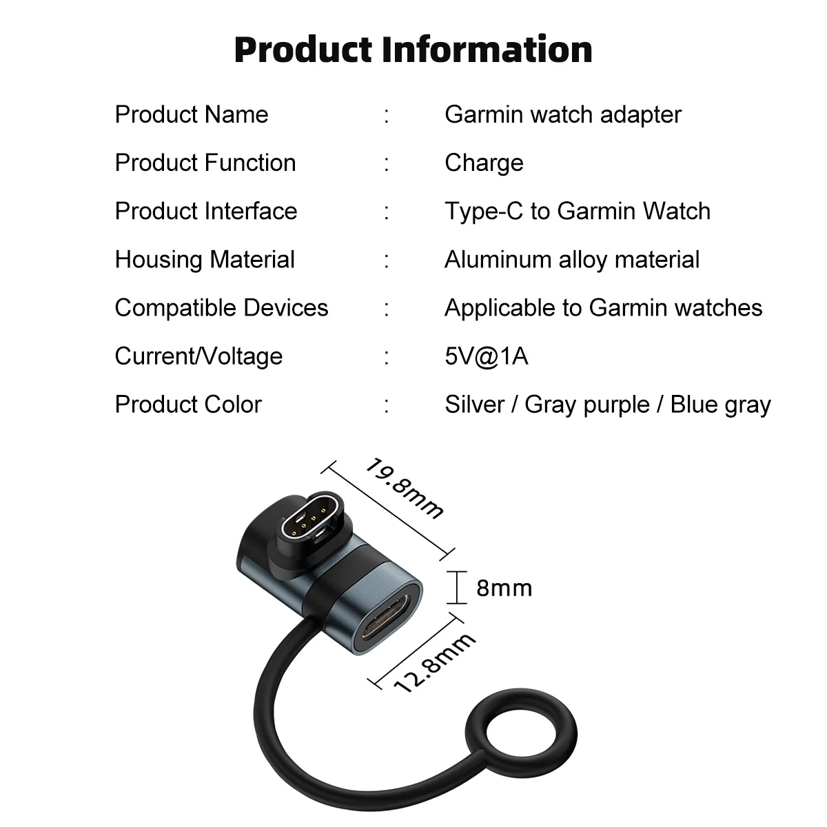 시계 충전기 어댑터 타입 C 암-수 충전 커넥터 Garmin Fenix 7/7S/7X/6/6X/6S 등과 호환 가능