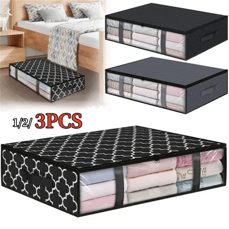 NonWovenUnderbedStorageBagLargeCapacityFoldableClothesDuvetPillowClothesQuilt