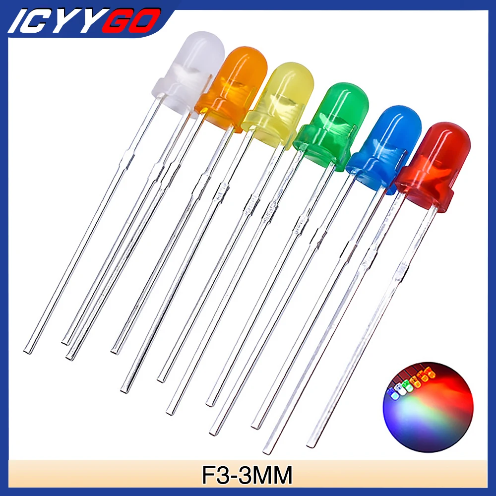 

100Pcs 3MM LED Diode Color Lens Diffuse White Red Yellow Orange Blue Green Led In Diodes Through Hole 0.06w Lamp Diy Kit