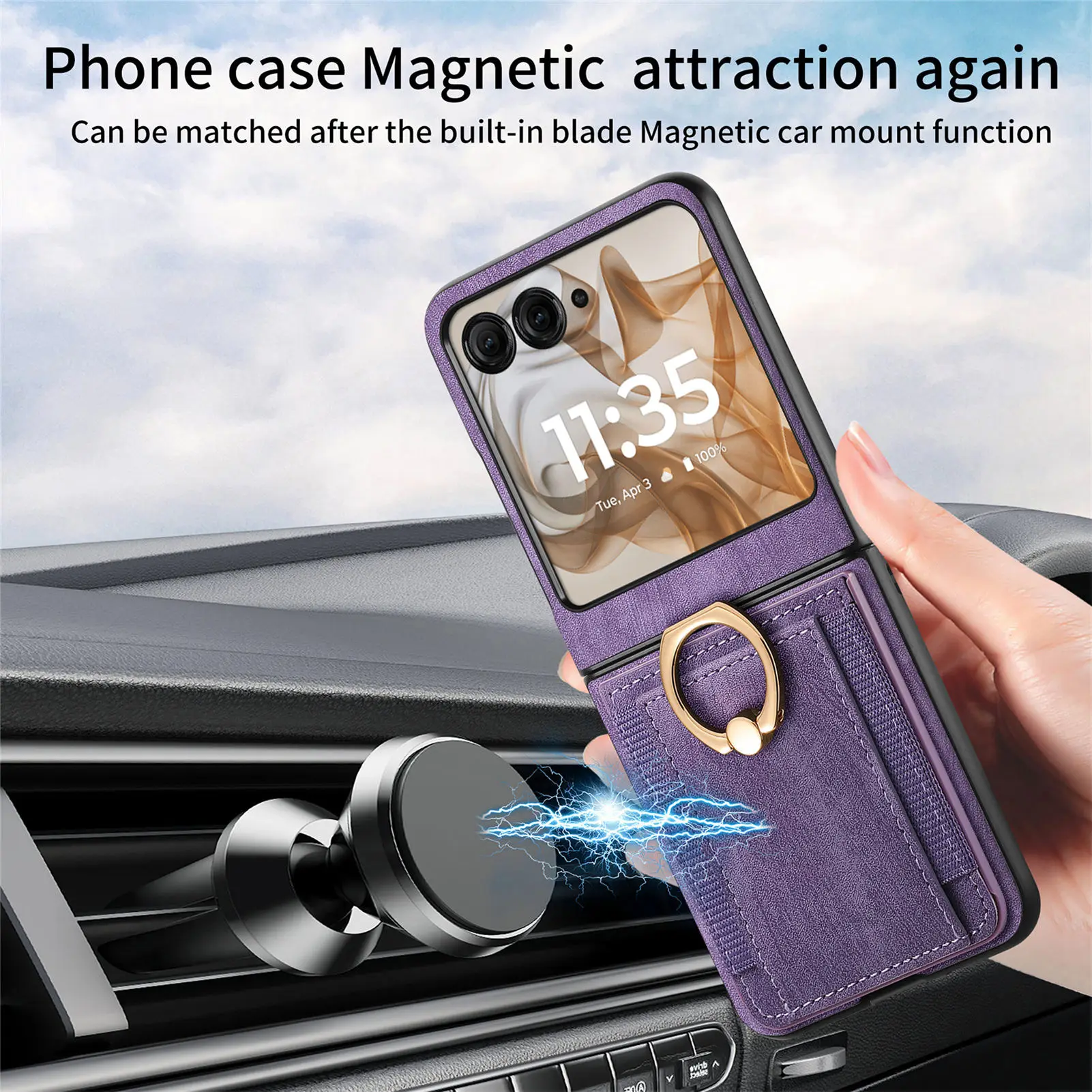 Vintage Magnetic Leather Case with Ring Holder and Card Slot - Fashionable Stand Cover with Skin-Soft Finish