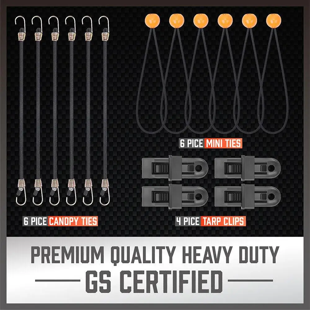 30-Piece Premium Bungee for Cord Assortment Includes 10&rdquo; to 40&rdquo; Bungee Cords, Canopy Ties & Tarp Clips