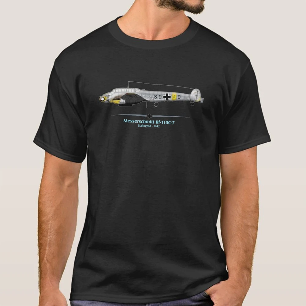 

Battle of Stalingrad Messerschmitt Bf-110 Fighter T Shirt. New 100% Cotton Short Sleeve O-Neck T-shirt Casual Mens Top