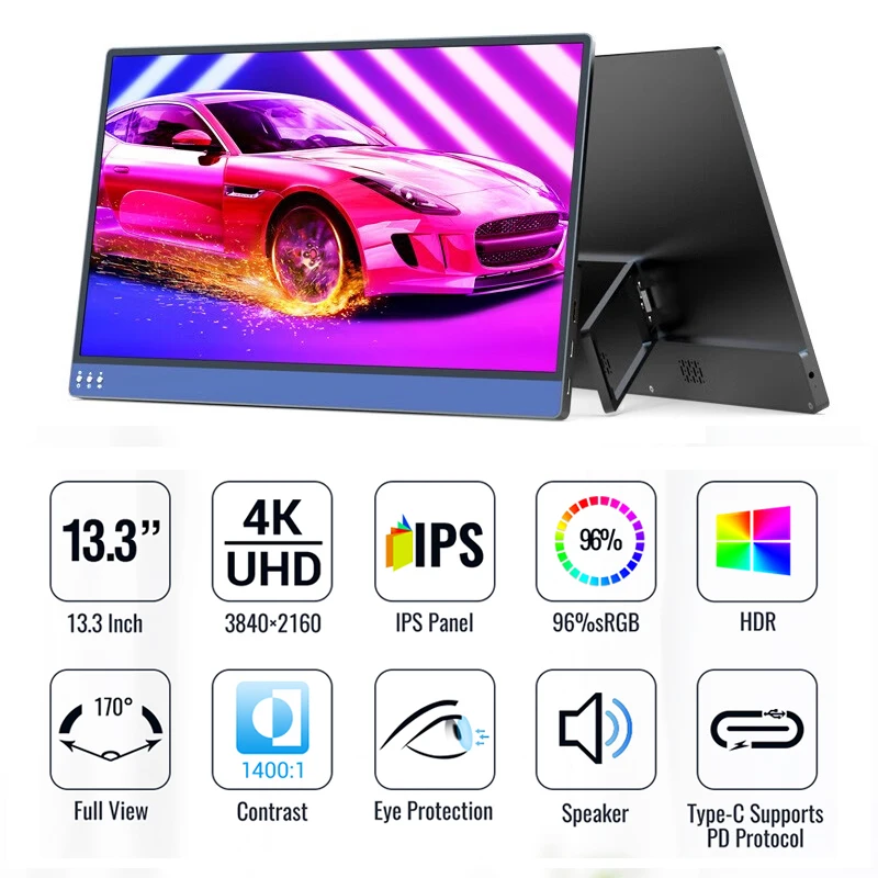 Bimawen 4k QLED ޴ , 13.3 ġ HDMI ǻ ÷, HDR ̹ , Ʈ PC  º Xbox LCD Ϳ