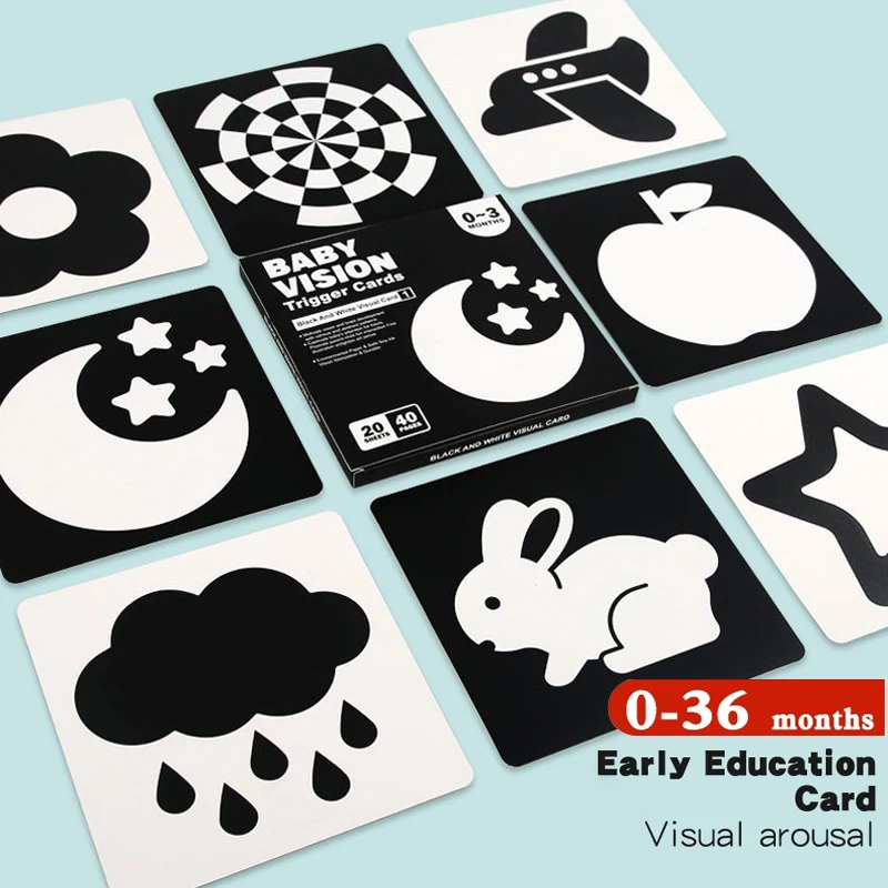 Baby Flash Cards Toys Montessori education 0-6 months Visual early Stimulation Black White High Contrast Flash Cards for Newborns