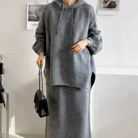 Retro Lazy Sle Long Sve Knitted Sweater And f Skirt Set Autumn Winter Faion Loose Fit Two Piece Women's Ensemble - Image 2