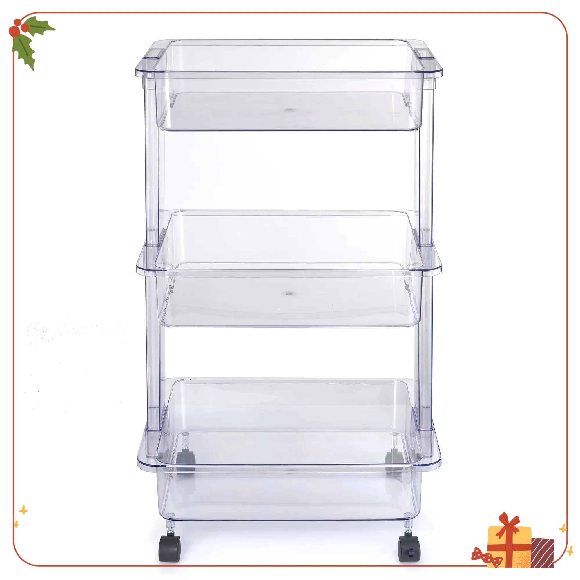 3 Tier Plastic Clear Utility Storage Cart Adult Size, Mobile Organizer for Bathroom, Kitchen & Office