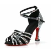 Latin Dance Shoes with Rhinestones for Women, Soft Bottom, Salsa Shoes for Dancing, Ladies Sandals, Wedding High Heels, 7.5cm 3
