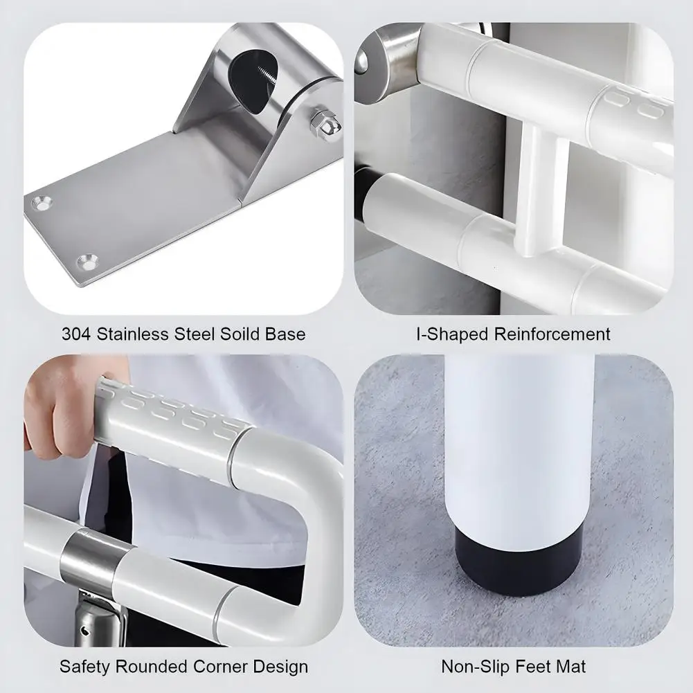 Sturdy Toilet Grab Bar, Foldable Toilet Grab, Flip-Up Safety Rail, Foldable Grab Bar With Particle Texture,Anti-rust