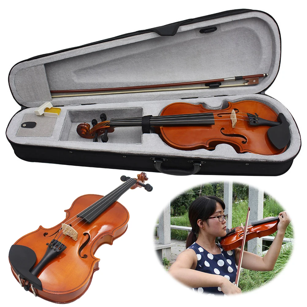 Violin 4/4 Full Size Kit Case Bow Extra Strings Rosin Tuner Solid Wood Violin Set for Beginners Kids & Adults