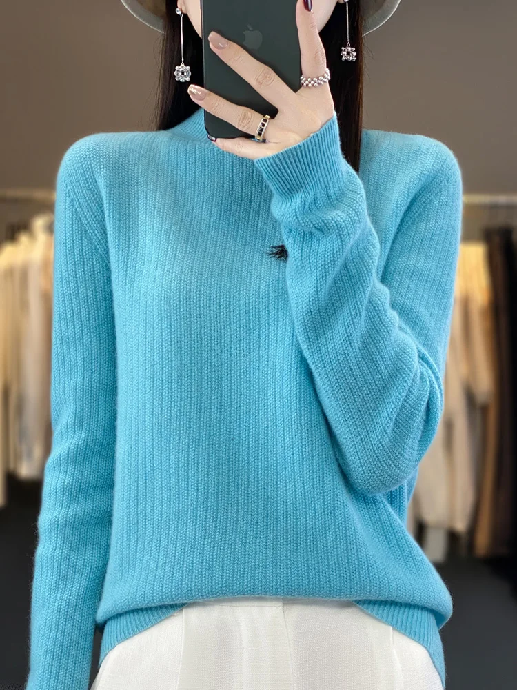 

100% merino wool cashmere sweater women's sweater semi-high-necked long-sleeved pullover autumn and winter warm pullover top
