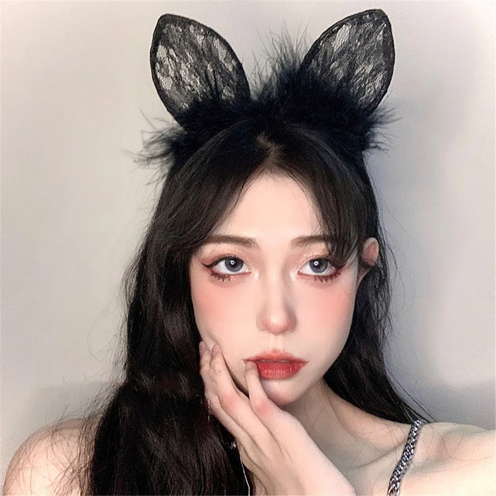 Sexy Feather Cat Ear Hair Hoop Cute Lace Kitten Cospaly Costume Festival  Party Hairband Halloween Masquerade Decoration Headwear| | - AliExpress
