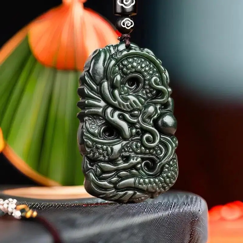 

Hetian Jade Dragon Pendant Necklace Real Nephrite Gifts for Women Men Accessories Vintage Choker Luxury Carved Natural Jewelry