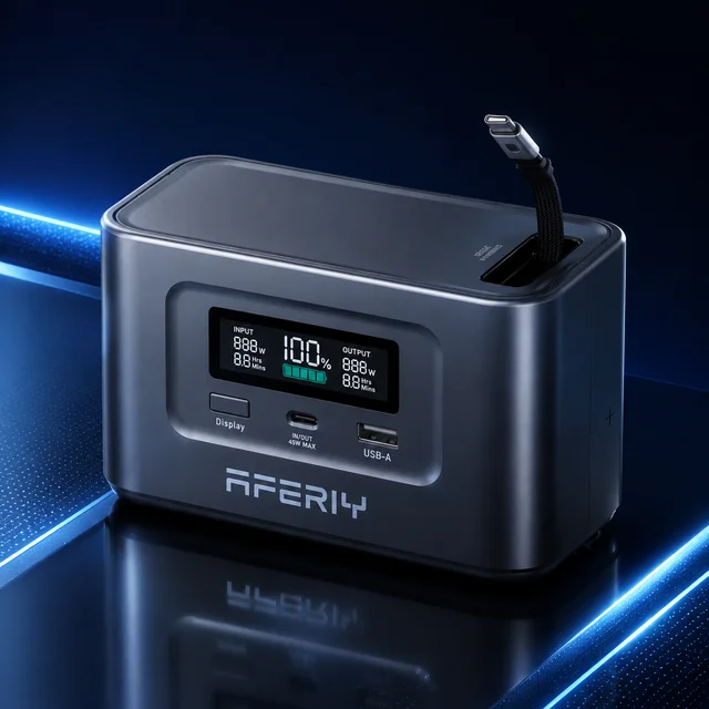 Station d'alimentation portable Aferiy Nano100, charge rapide 145W, USB-C rétractable 100W, charge solaire Lifepo4 pour les voyages et le camping 1