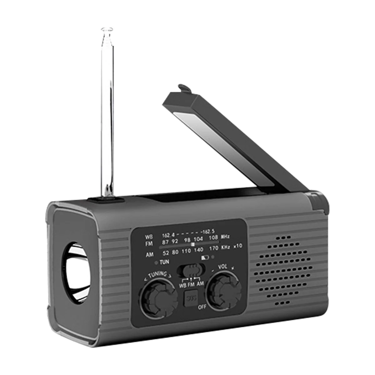 

Emergency Weather Radio, 2000MAh Weather Alert Radio Solar Charging, Hand Crank & USB Charged, AM/FM Radio Gray
