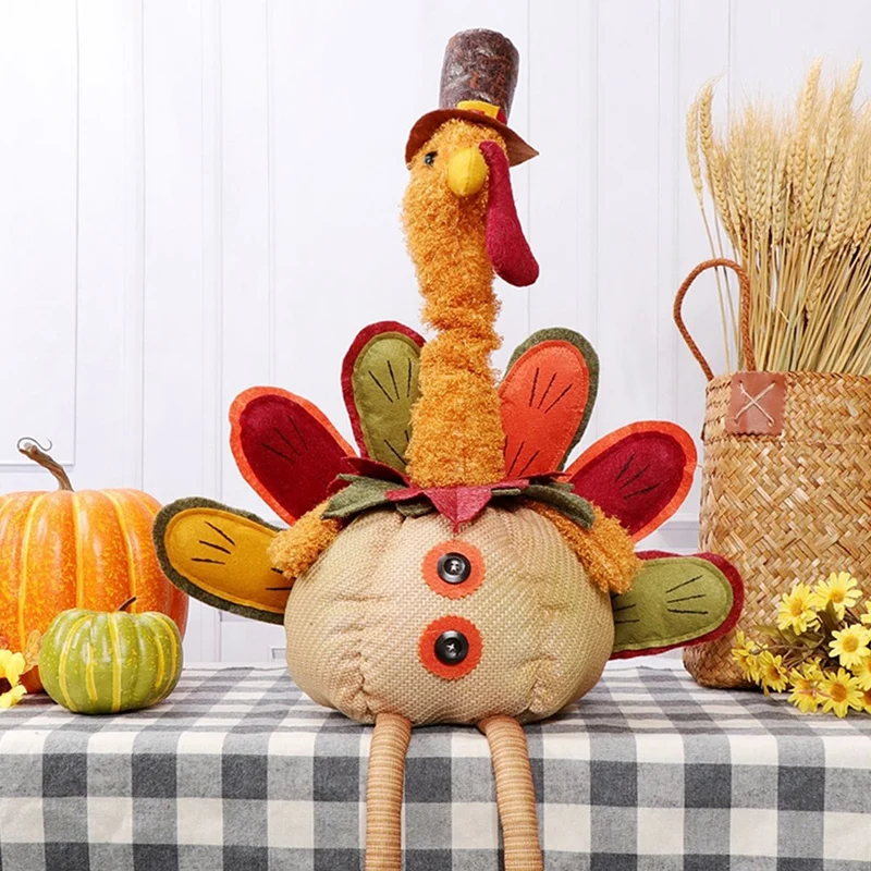 

Thanksgiving Decoration Plush Turkey Stuffed Turkey With Stretchable Head, Handmade Stuffed Sitting Turkeys Fall Decorations
