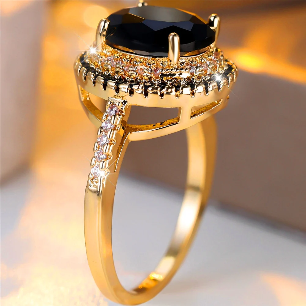 Trendy Black Zircon Crystal Vintage Gold Silver Color Wedding Bands Engagement Rings For Women Men Minimalist Jewelry