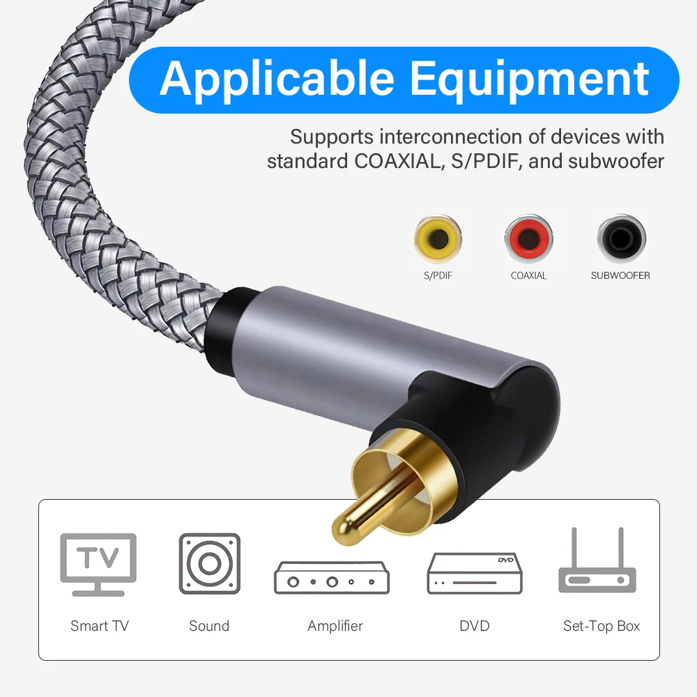 Premium Right Angle Dual RCA Subwoofer Audio Cable - High-Quality Coaxial Connection for Enhanced Sound (Available in 10M & 15M)