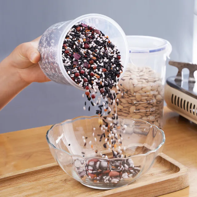 Boîte de rangement scellée transparente, 1 à 4 pièces, réservoir de stockage de céréales alimentaires de cuisine, pots scellés en plastique de grande capacité et résistant à l'humidité 3