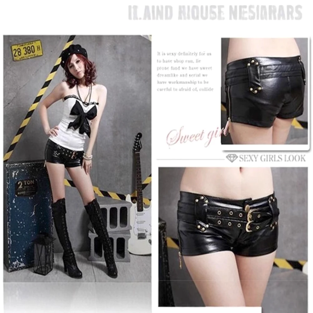 Versatile Pu Leather Belt Ultra Shorts Boots Spice Girl Y2k Low Waist Short Pants Sexy Vintage Dressing Shorts Women's