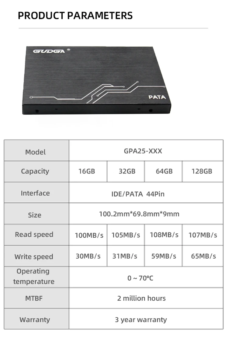 Gudga-unidade Interna de Estado Sólido para Laptop e Desktop Disco Rígido Pata Ssd 2.5 Ide 44pin 8gb 16gb 32gb 64gb 128gb Mlc - Imagem 6