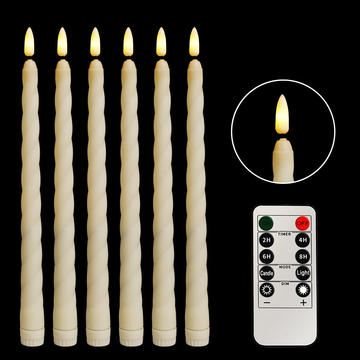 6 Pack 11 Inch 3D Flickering LED Taper Candle Light Battery Operated Spiral Candle Lamp for Table Decoration, 28cm