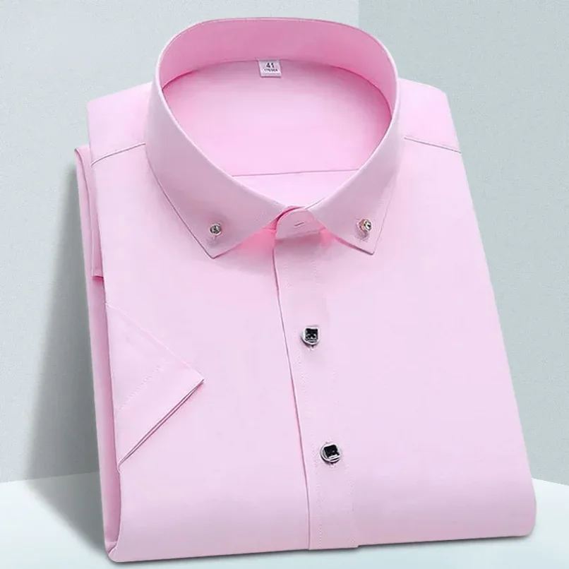 High Quality Non-ironing Mens Dress Shirt Short Sleeve New Solid Male Clothing Fit Business Shirts White Blue Navy Black Gozbkf