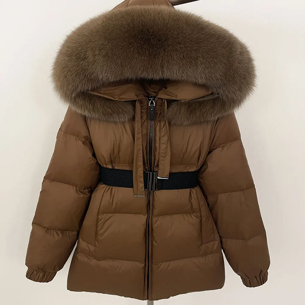Parka d'hiver imperméable à capuche en fourrure de renard pour femme