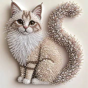 Kit per Pittura Diamante 5D | Tema Gattino Soffice, Realizzato a Mano, Stampa 2D, Diamanti Irregolari, Materiale in Tela, Pittura Acrilica