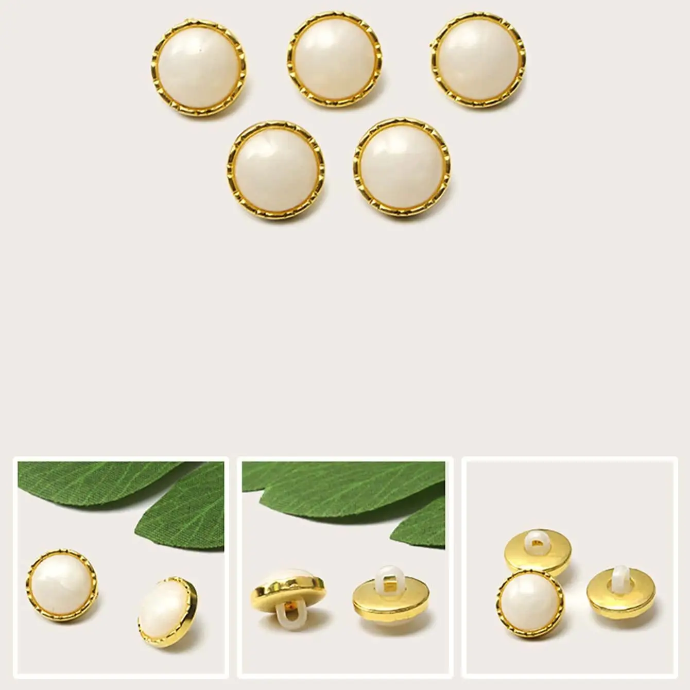 10pcs/Set White Black Color Pearl Shank Buttons Metal Back 15mm Diameter Sewing Buttons For Clothing Dress DIY Decoration