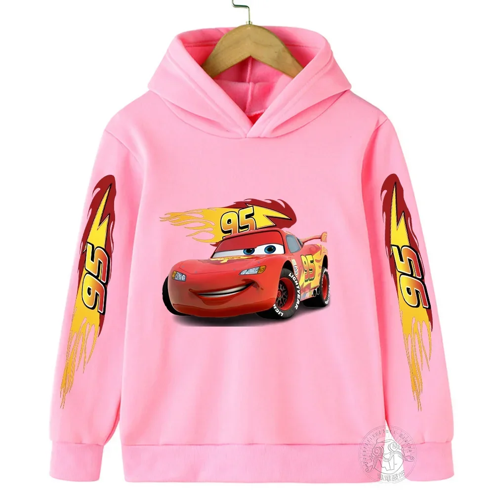 Children Hoodie Disney Car Lightning McQueen Cartoon Autumn Cute Anime Printed Kid Boy Girl Pullover Sweatshirt