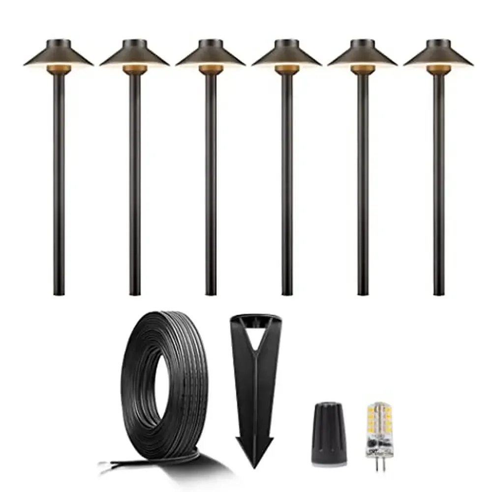 Solid Brass Low Voltage Path Lighting Kit 6 Pack Outdoor Path Lights with 100ft Cable and 30 Wire Connectors
