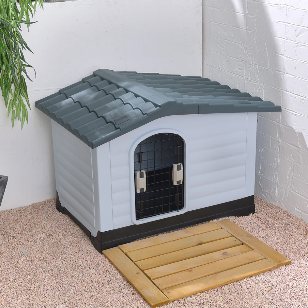 Tieker Outdoor Large Plastic Dog House Weatherproof with Skylight and Door Removable and Washable Kennel Villa