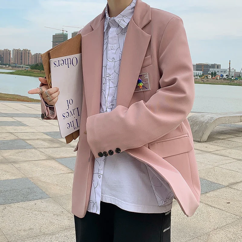 

2022 Men's Loose Solid Color Coats High Quality Flower Suit Jackets Fashion Trend Casual Blazers Western-style Clothes M-3XL