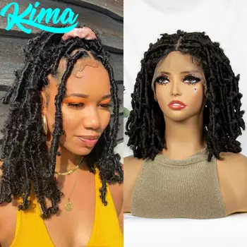 16inch Synthetic Dreadlock Braided Wigs Lace Front Knotless Braids Wig Short Faux Locs Braided Wigs with Baby Hair for Women