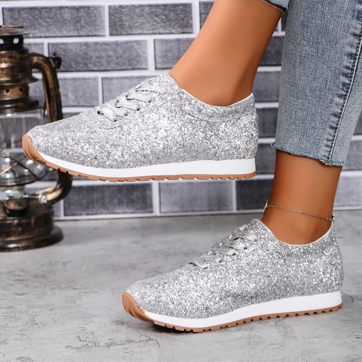 New Trend Women Casual Shoes Women Fashion Spring Autumn Sequin Sneakers Women Shallow Platform Vulcanize Shoes Zapatillas Mujer