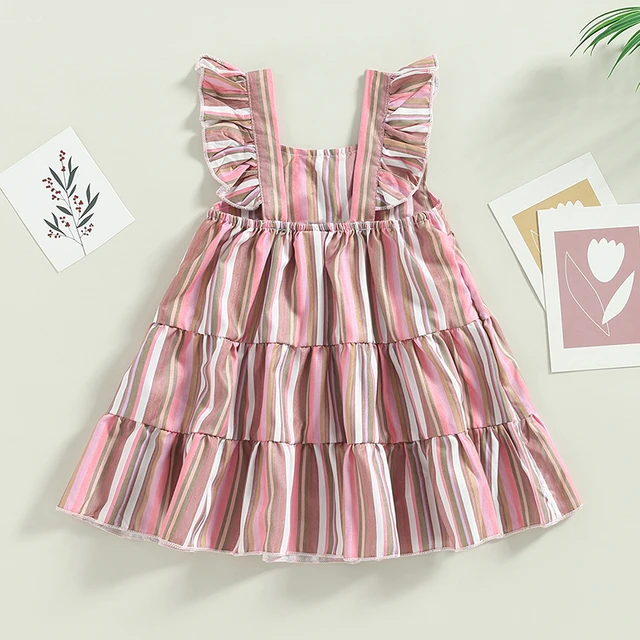 Vestido de princesa para bebês recém-nascidos, primavera, verão, estampado,  tule, babados, sem mangas, roupa boho, rosa, 6 a 12 meses