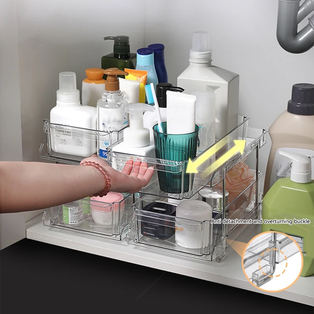 Clear Organizer with Dividers, Multi-Purpose Slide-Out Storage  Container,Bathroom Vanity Counter Organizing Tray Kitchen Storage -  AliExpress