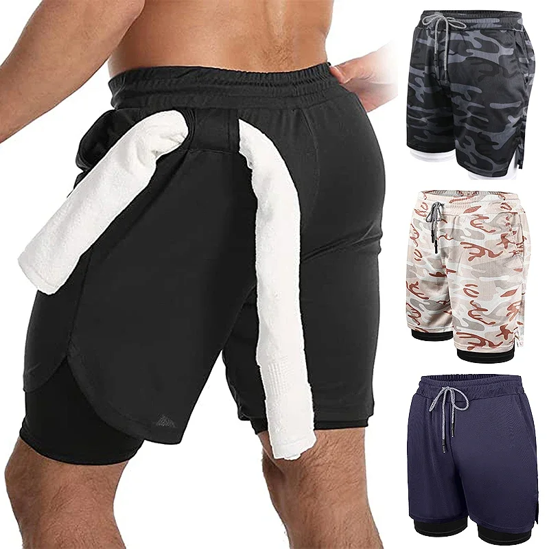 Mens 2 in 1 Running Shorts 5 Quick Dry Gym Athletic Workout Short for Men with Phone Pockets