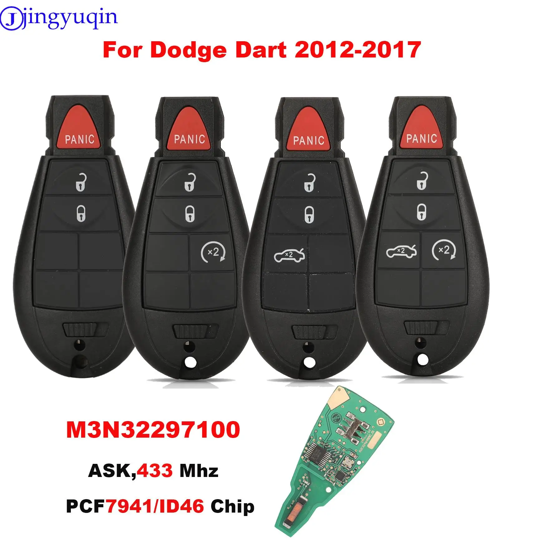 Jingyuqin M3N32297100 433MHz ID46 PCF7941 Car Key Fob Replacement
