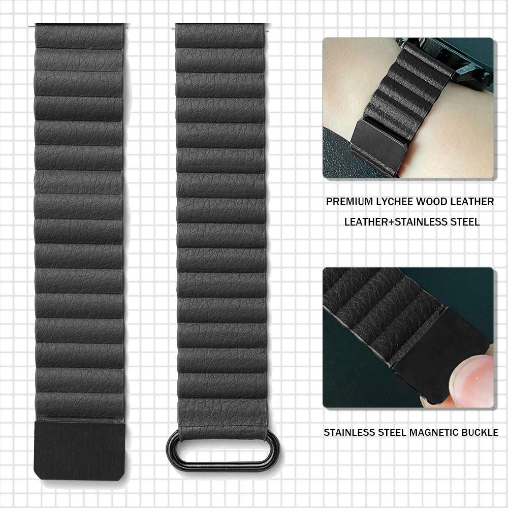 Magnetic Leather Wrist Strap with 20-22mm Width - Elegant and Versatile Bracelet Band