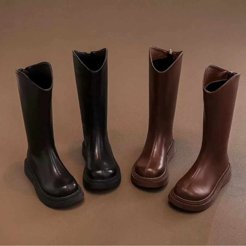 Girls Black Brown Mid Calf Boots