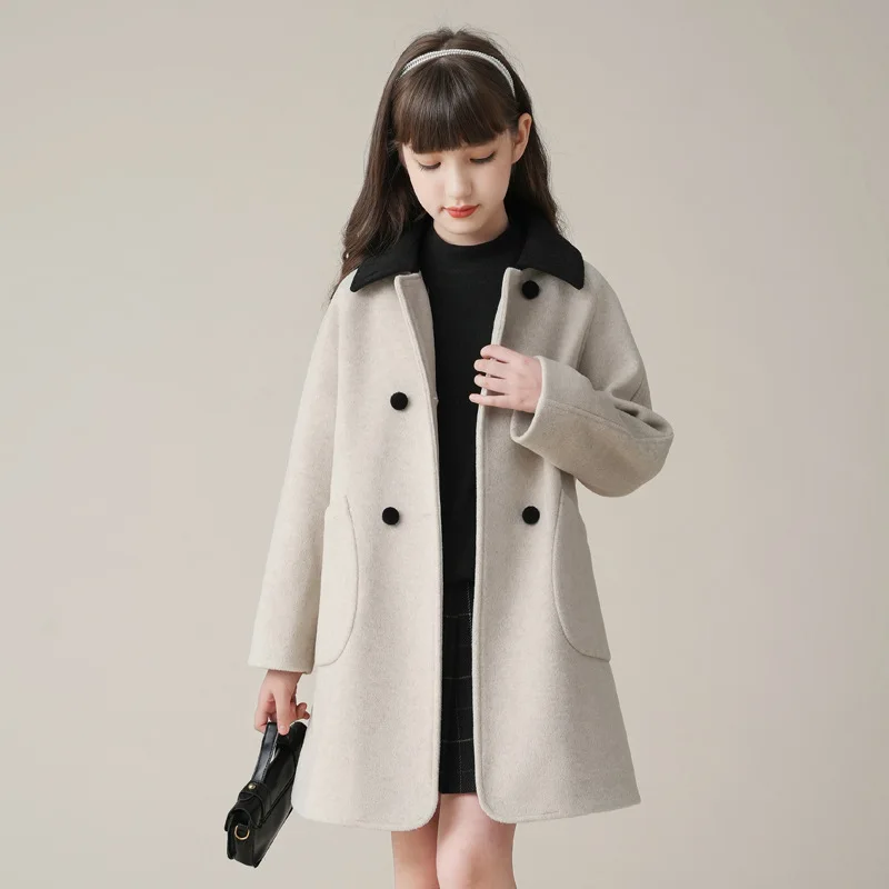 Girls Woolen Coat Overcoat Jacket Windbreak 2023 Stylish Warm Plus Thicken Winter Cotton Teenagers Outwear Children's Clothing