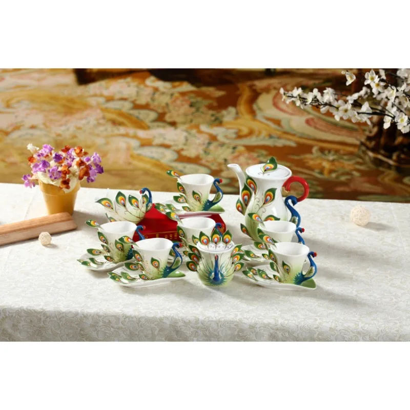 

Quality Fine Royal Peacock Porcelain Coffee Cup Set Ceramic Tea Sets