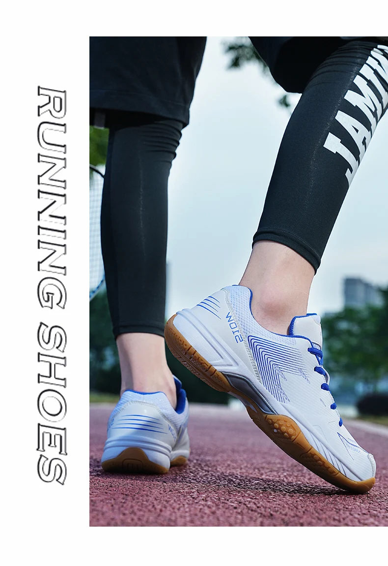 Description Picture 4 of item2023 New Professional Table Tennis Shoes Men Women Anti Slip Badmintons for Couples White Blue Light Weight Badminton Sneakers