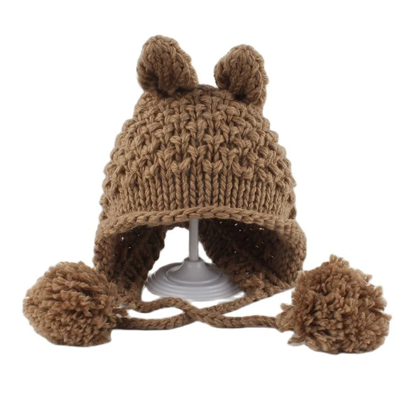 

Winter Pompom Skullies Beanies Kids Cartoon Fox Ears Cute Baby Hat Crochet Knitted Hat Boy Girl Costume Beanie Hats Hip-hop Cap