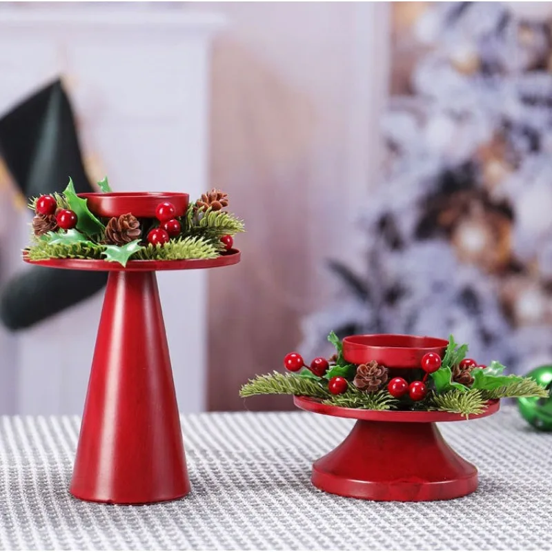 Vintage Metal Christmas Candle Holder - 15-inch Rustic Tall Candle Stand with Distressed Finish, Farmhouse Table Centerpiece